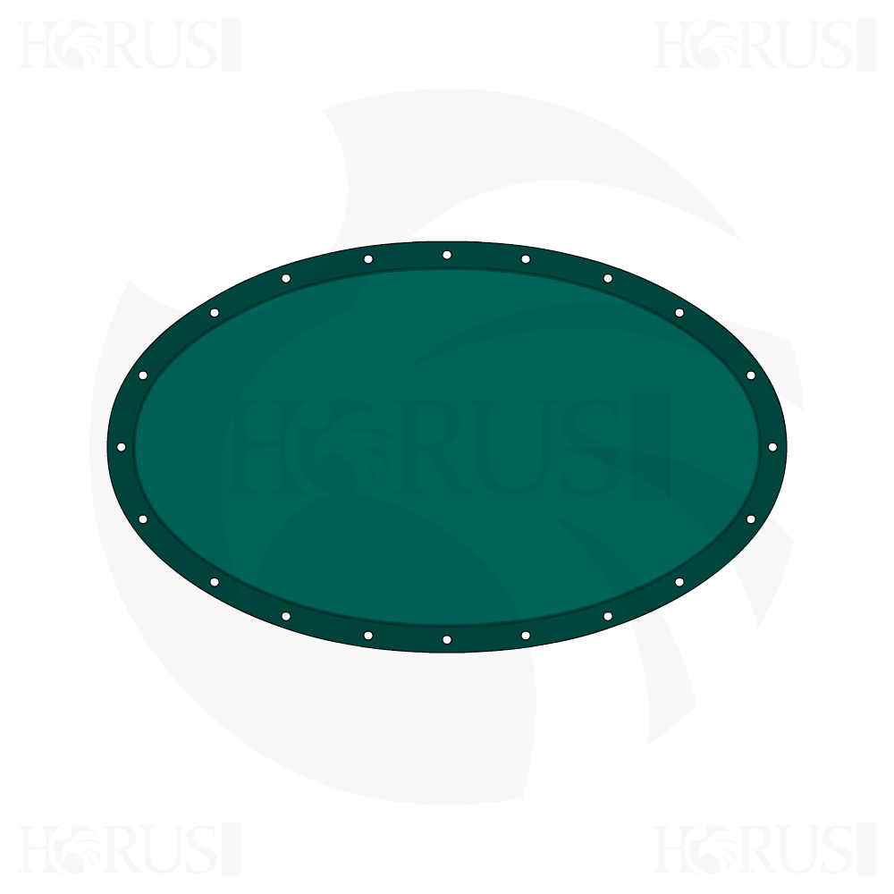 Bâche plate ovale en Protect cover 705 670gr/m², toile PVC Etanche Vert industrie d'une dimension de 2x1m