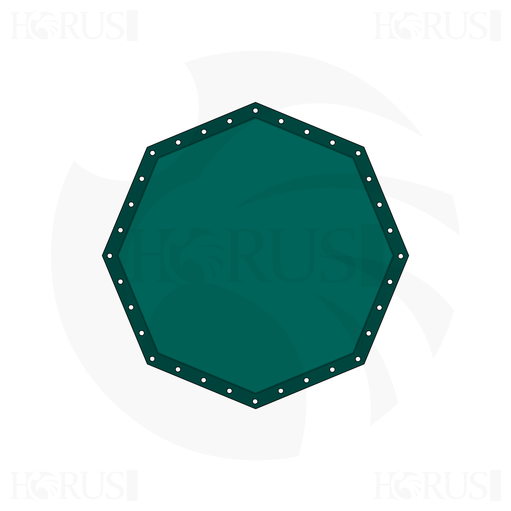 Bâche plate octogonale en Protect cover 705 670gr/m², toile PVC Etanche Vert industrie d'une dimension de 1m