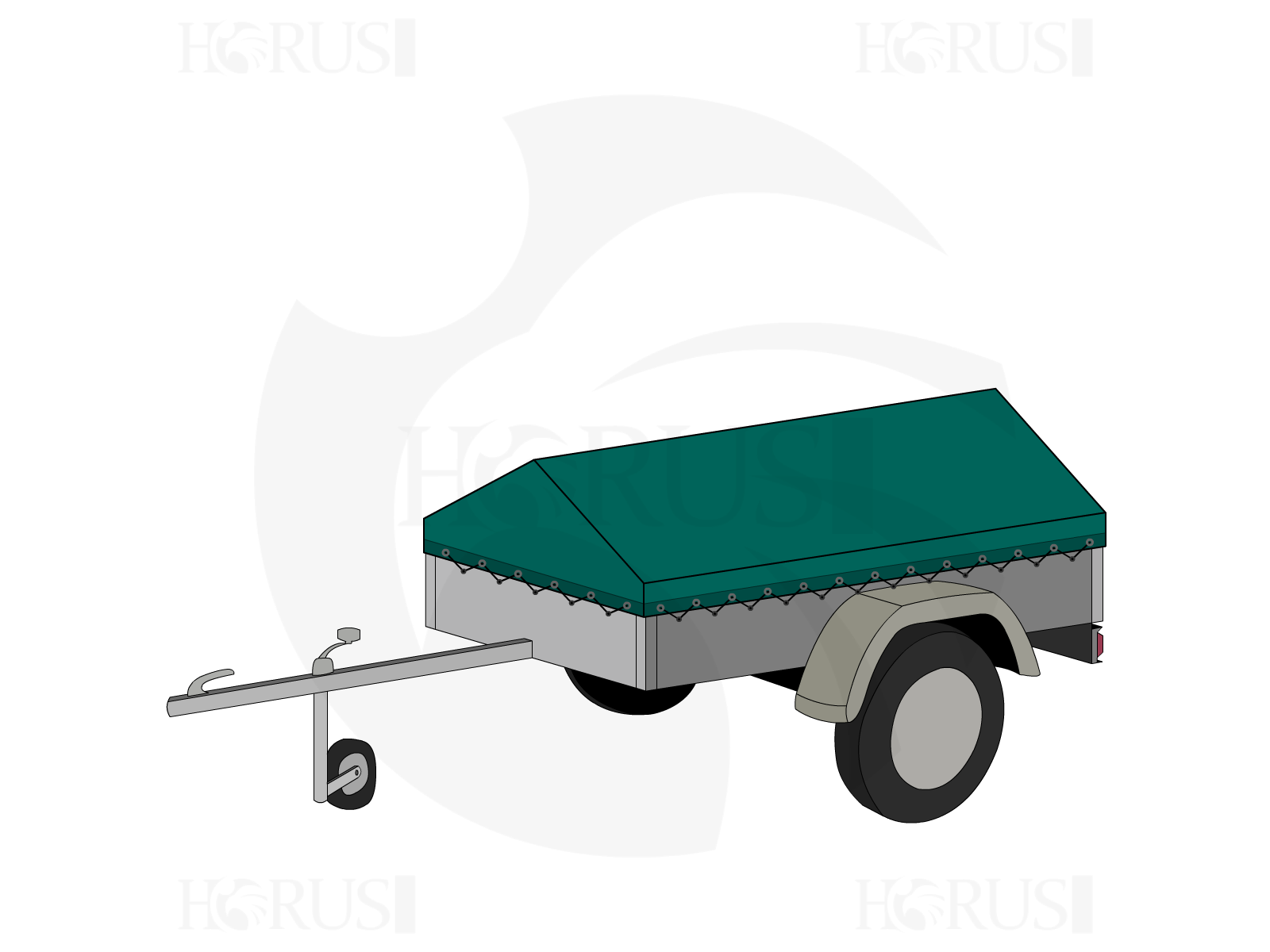 Bâche pour remorque bagagère Basse flèche en Protect cover 705 670gr/m², toile PVC Etanche Vert industrie RAL 6026