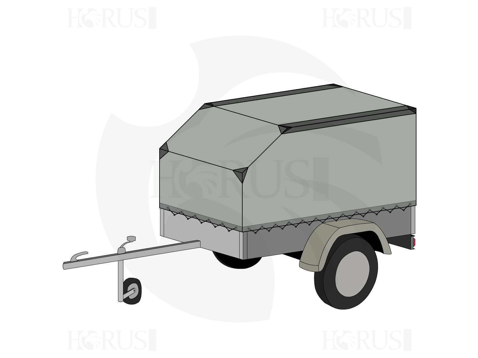 Bâche pour remorque bagagère Aérodynamique en Protect cover 705 670gr/m², toile PVC Etanche Gris clair RAL 7038