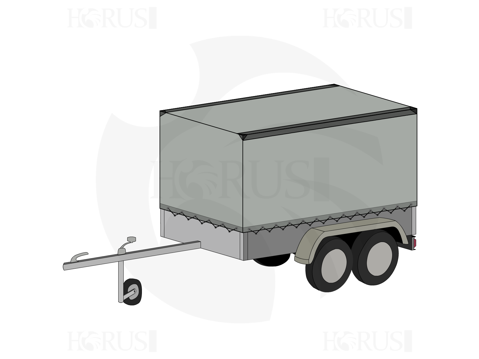 Bâche pour remorque LIDER 34620 avec rehausses grillagées et ridelles alu en Protect cover 705 670gr/m², toile PVC Etanche Gris clair RAL 7038