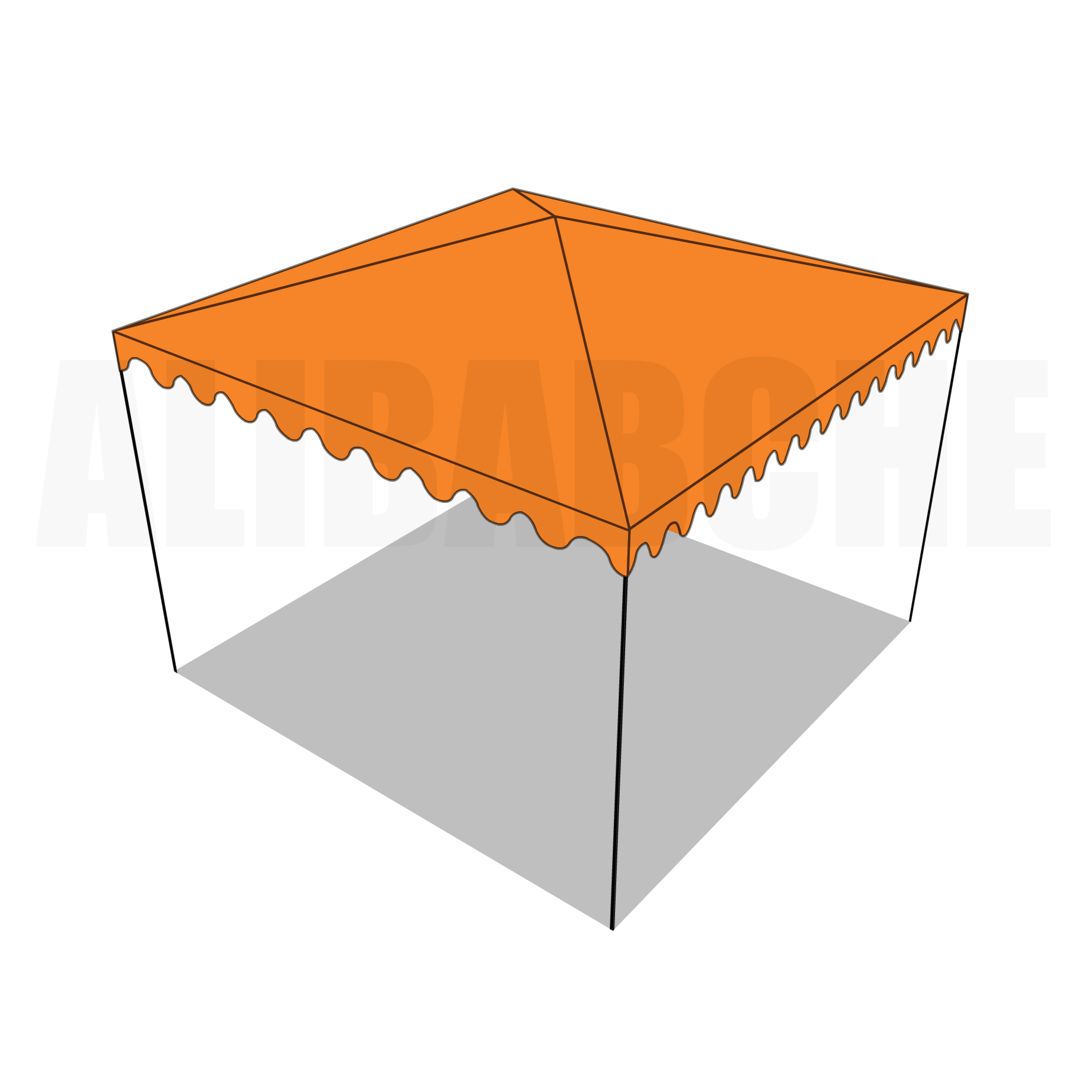 Bâche tonnelle carrée 4 pentes sans faîtage en Protect cover 705 670gr/m², toile PVC Etanche Orange RAL 2004 - 2x2m