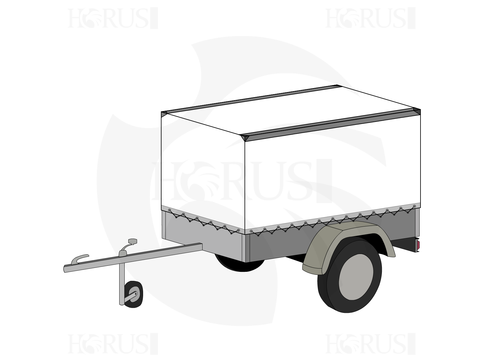 Bâche pour remorque bagagère Haute droite en Protect cover 705 670gr/m², toile PVC Etanche Blanc RAL 9016