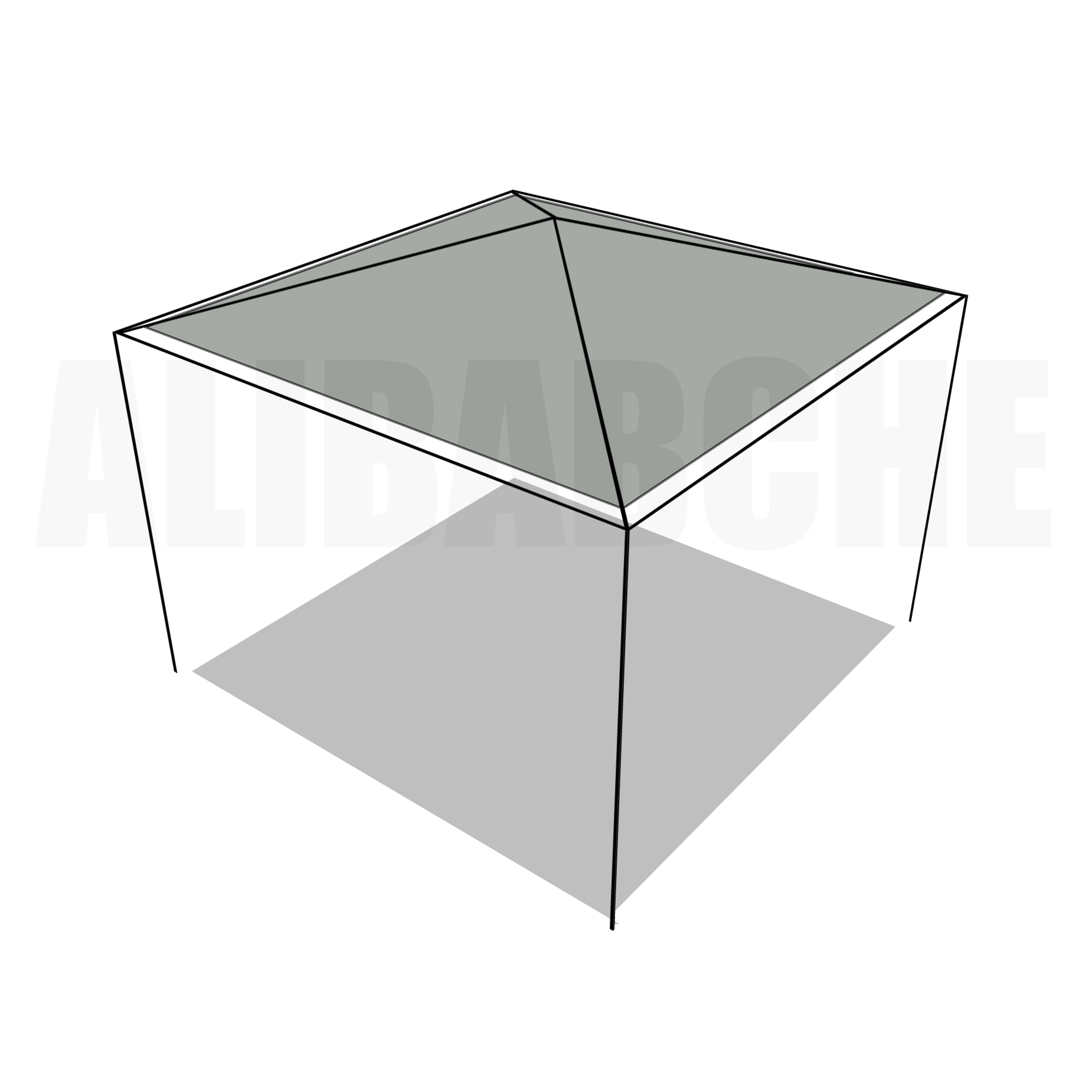 Bâche tonnelle carrée 4 pentes sans faîtage en Protect cover 705 670gr/m², toile PVC Etanche Gris clair RAL 7038 - 3.49x3.49m