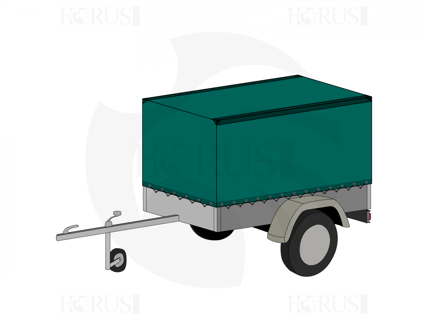 Bâche pour remorque bagagère Haute droite en Protect cover 705 670gr/m², toile PVC Etanche Vert industrie RAL 6026