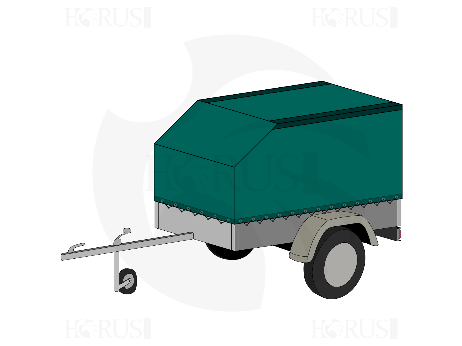 Bâche pour remorque bagagère Aérodynamique en Protect cover 705 670gr/m², toile PVC Etanche Vert industrie RAL 6026