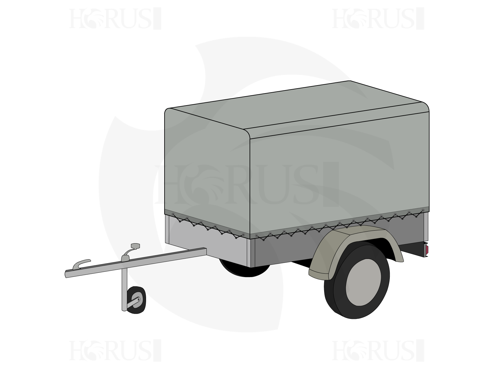 Bâche pour remorque bagagère Bord arrondi droite en Protect cover 705 670gr/m², toile PVC Etanche Gris clair RAL 7038