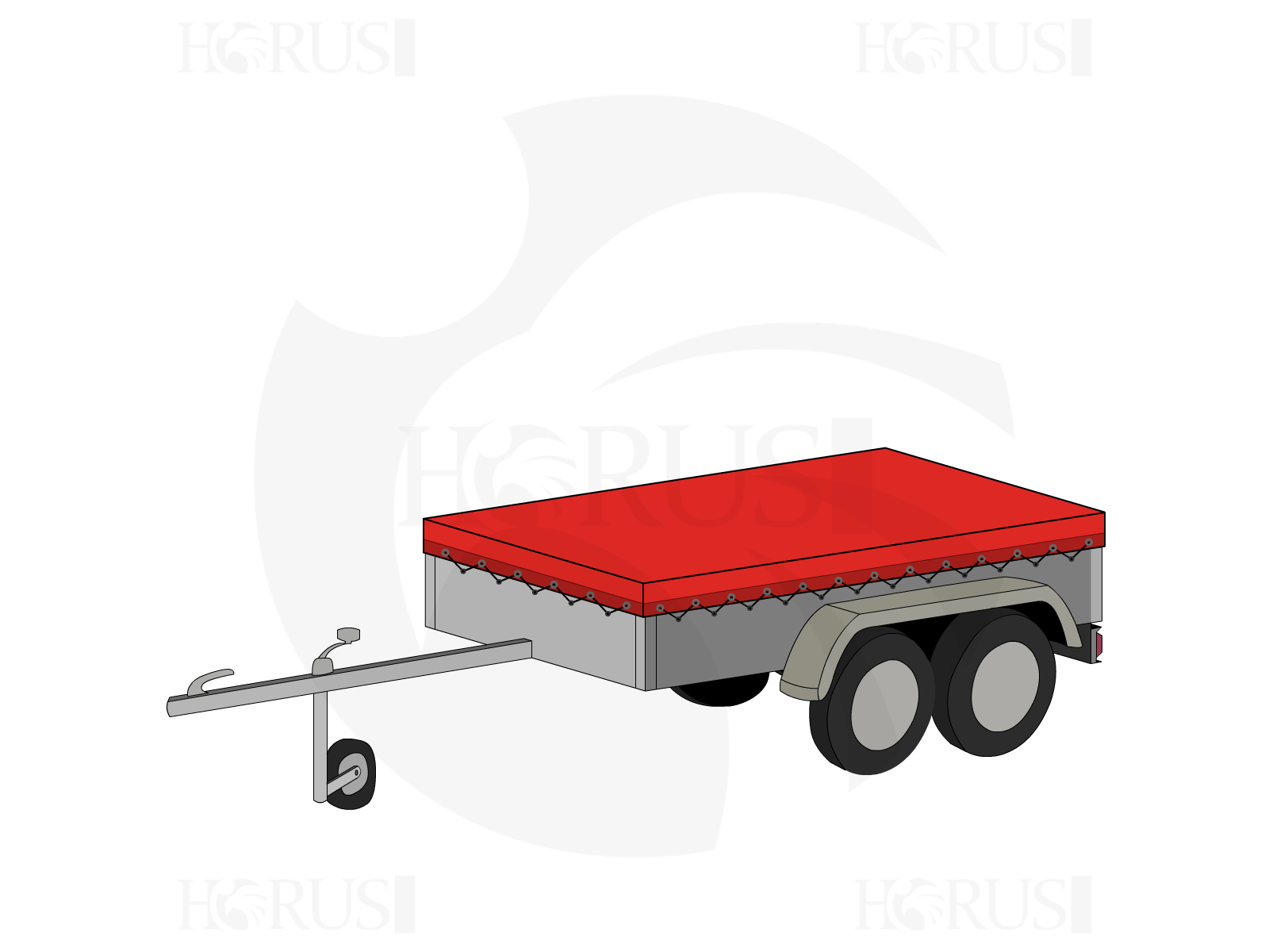 Bâche pour remorque bagagère Basse droite en Protect cover 705 670gr/m², toile PVC Etanche Rouge RAL 3002