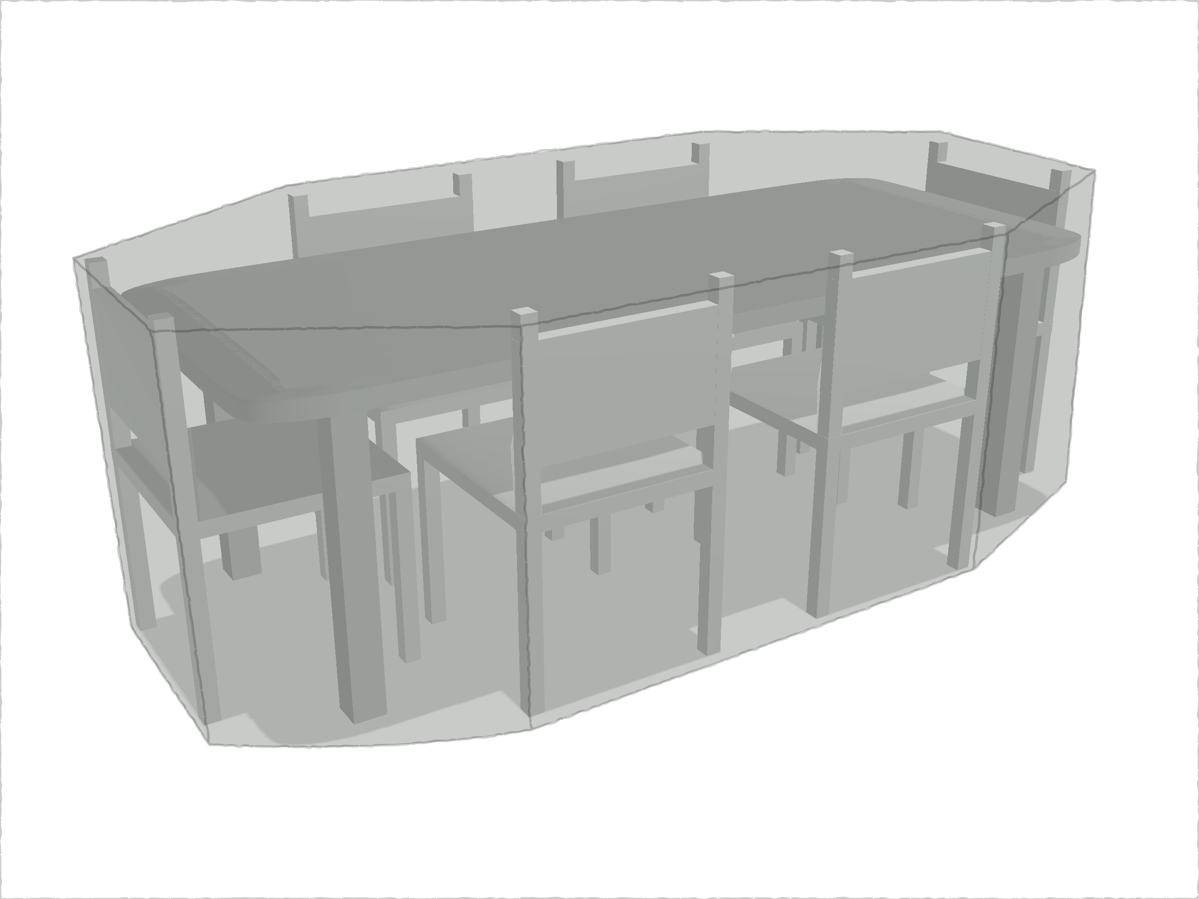 Table de jardin rectangle avec chaises en Protect cover 705 670gr/m², toile PVC Etanche Gris clair RAL 7038