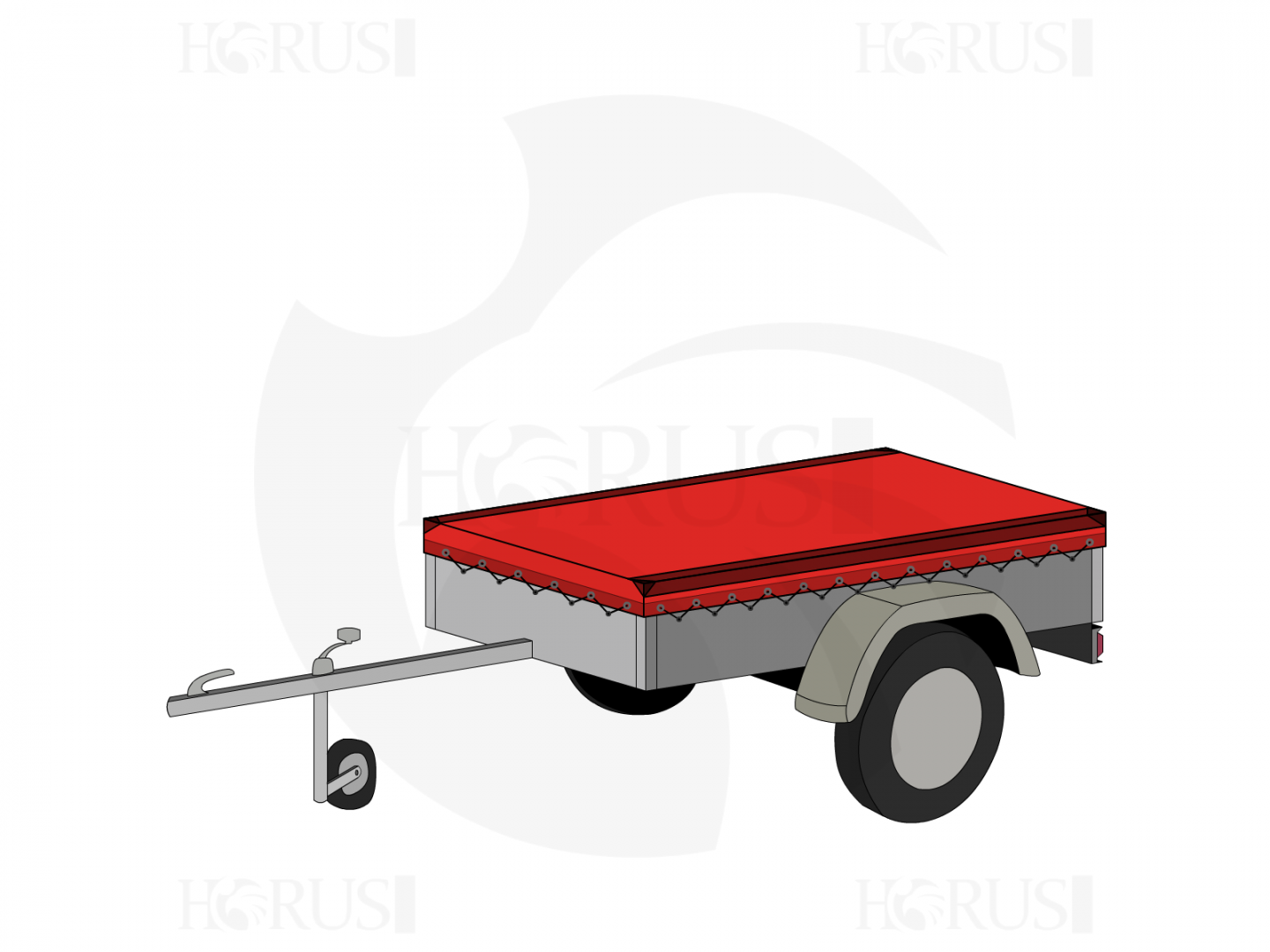 Bâche pour remorque bagagère Basse droite en Protect cover 705 670gr/m², toile PVC Etanche Rouge RAL 3002