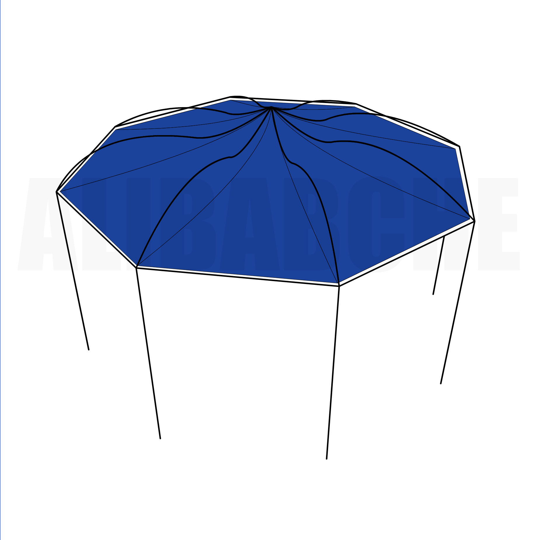 Bâche tonnelle octogonale suspendue en Membrane PVC 670gr/m² Bleu foncé RAL 5002 - 8x1.1m