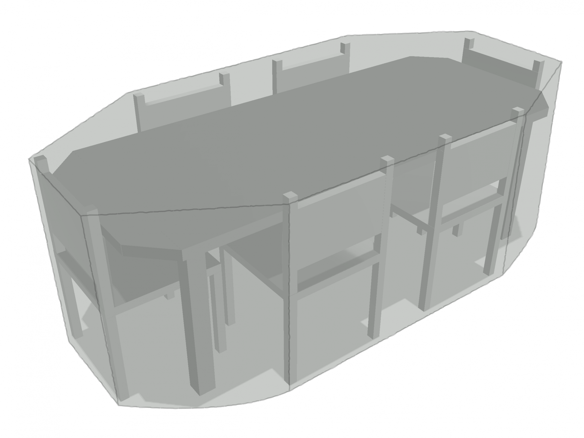 Table de jardin octogonale avec chaises en Membrane PVC 670gr/m² Gris clair RAL 7038