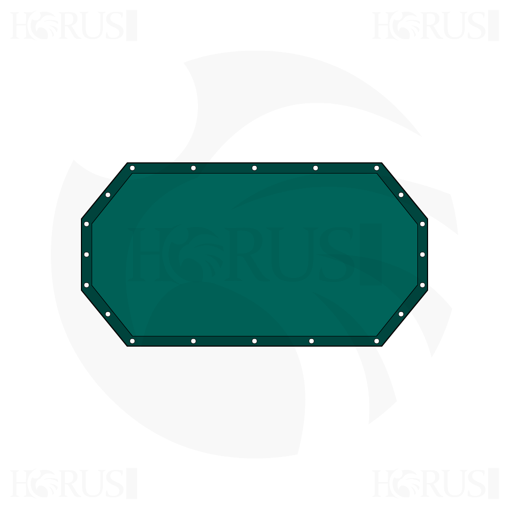 Bâche plate octogonale en Protect covert 905F3 900gr/m², toile PVC Etanche Vert industrie d'une dimension de 6x6m