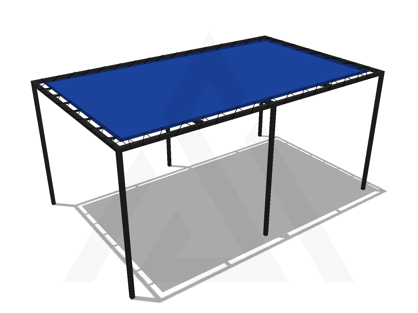 Bâche pour pergola métallique sur pieds droite en Membrane PVC 670gr/m² Bleu foncé RAL 5002