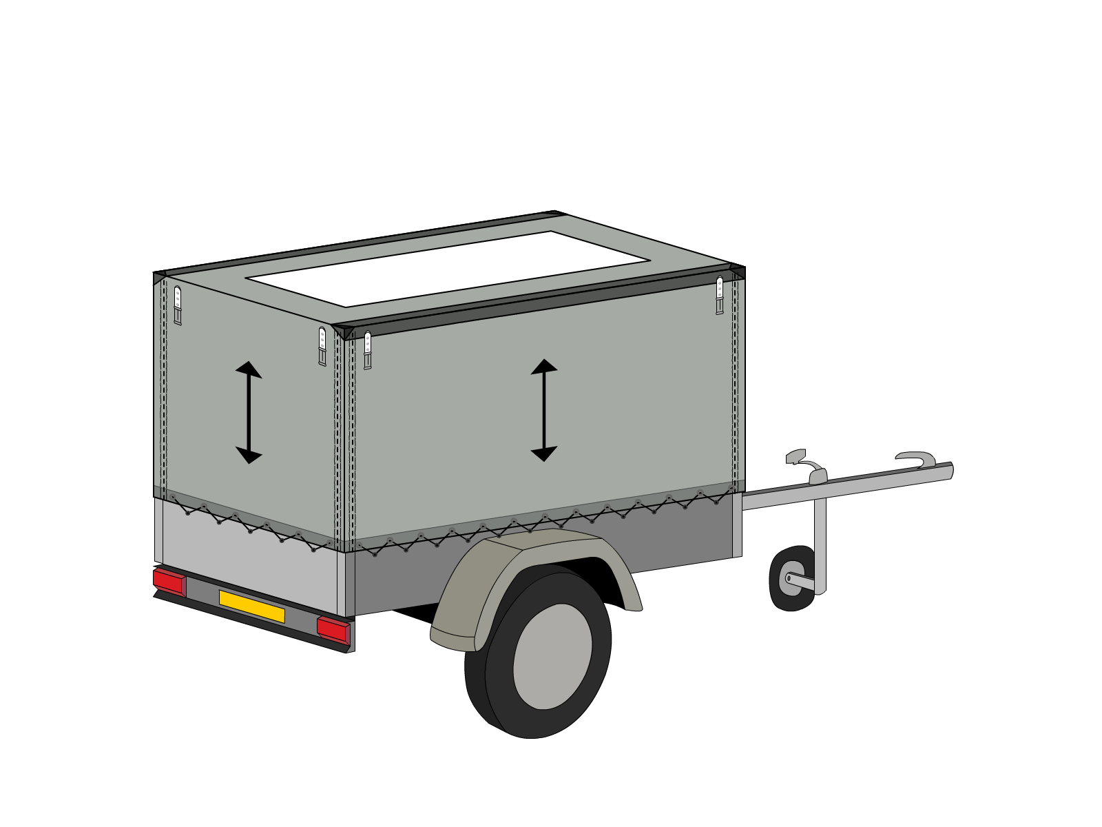 Bâche pour remorque bagagère Haute droite en Membrane PVC 670gr/m² Gris clair RAL 7038