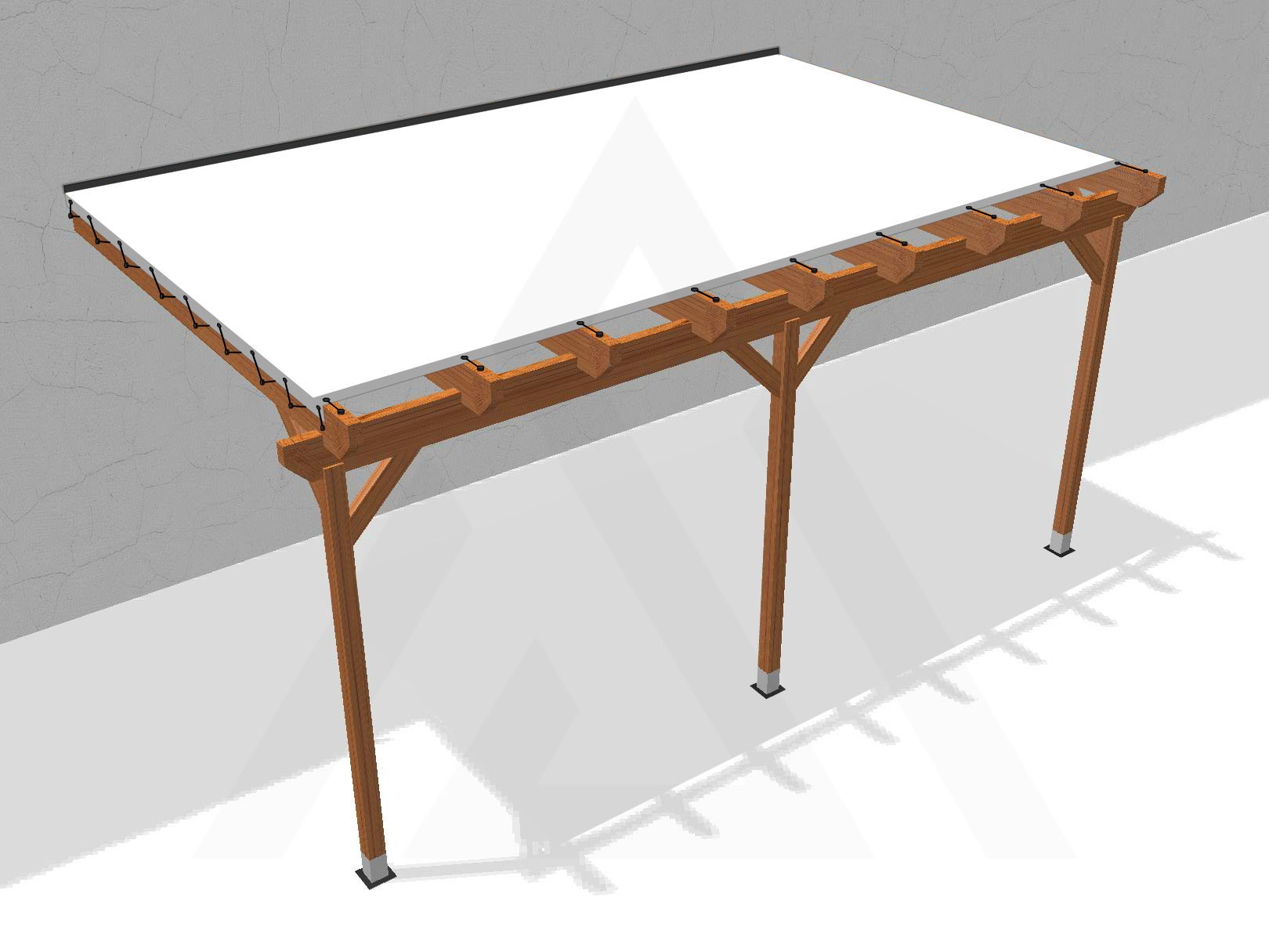 Bâche pour pergola bois murale avec débord en Membrane PVC 670gr/m² Blanc RAL 9016