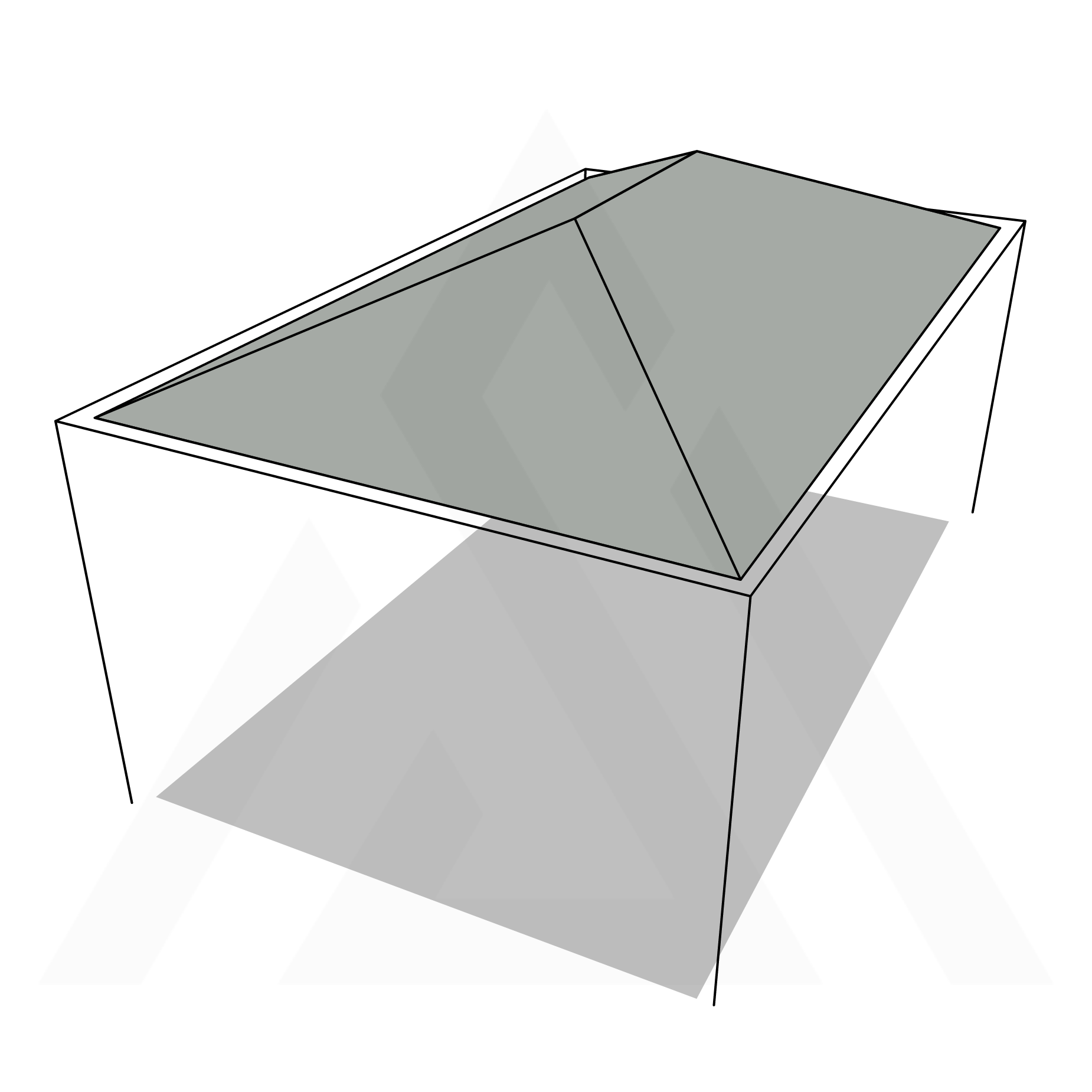 Bâche tonnelle rectangle 4 pentes avec faîtage en Membrane PVC 670gr/m² Gris clair RAL 7038 - 4x3m