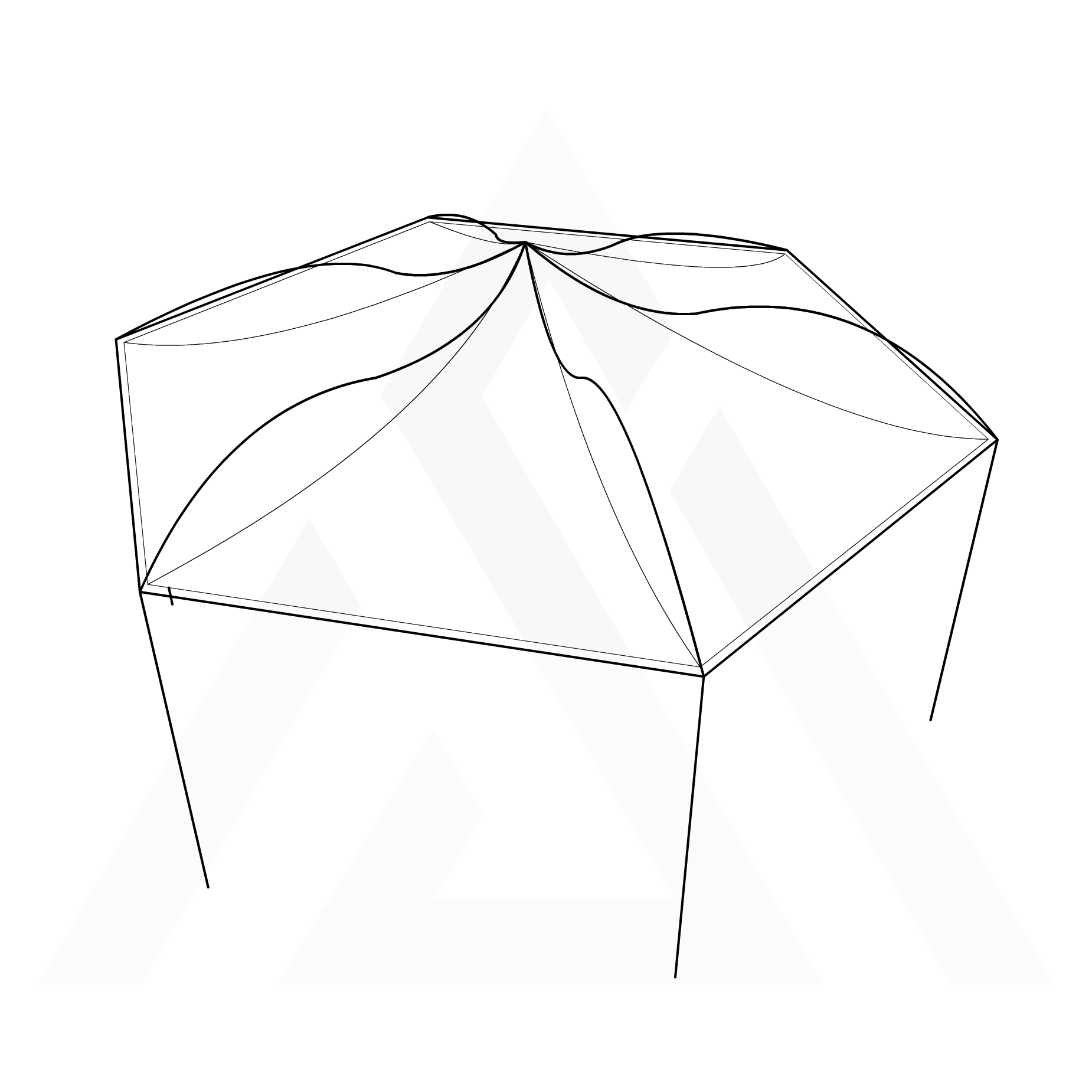 Bâche tonnelle hexagonale suspendue en Membrane PVC 670gr/m² Blanc RAL 9016 - 6x1.55m