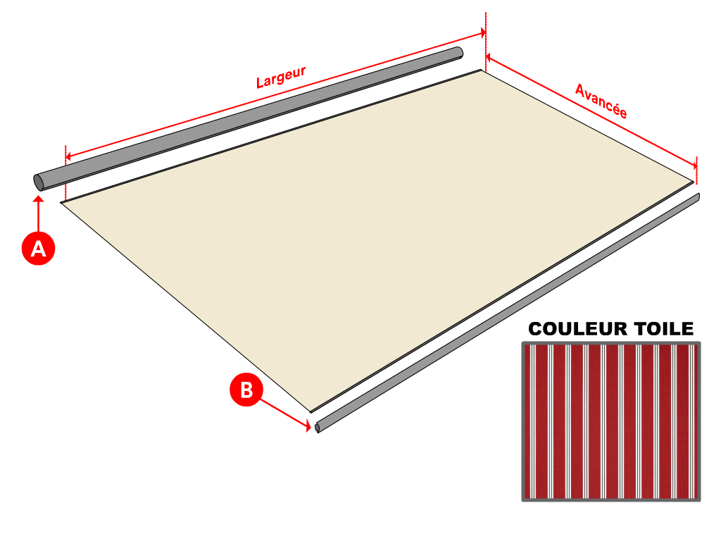 Toile pour store banne Dickson Orchestra Rayure fantaisie 7124 Pompadour  - 2.5x1.5m - remplacement toile de store banne