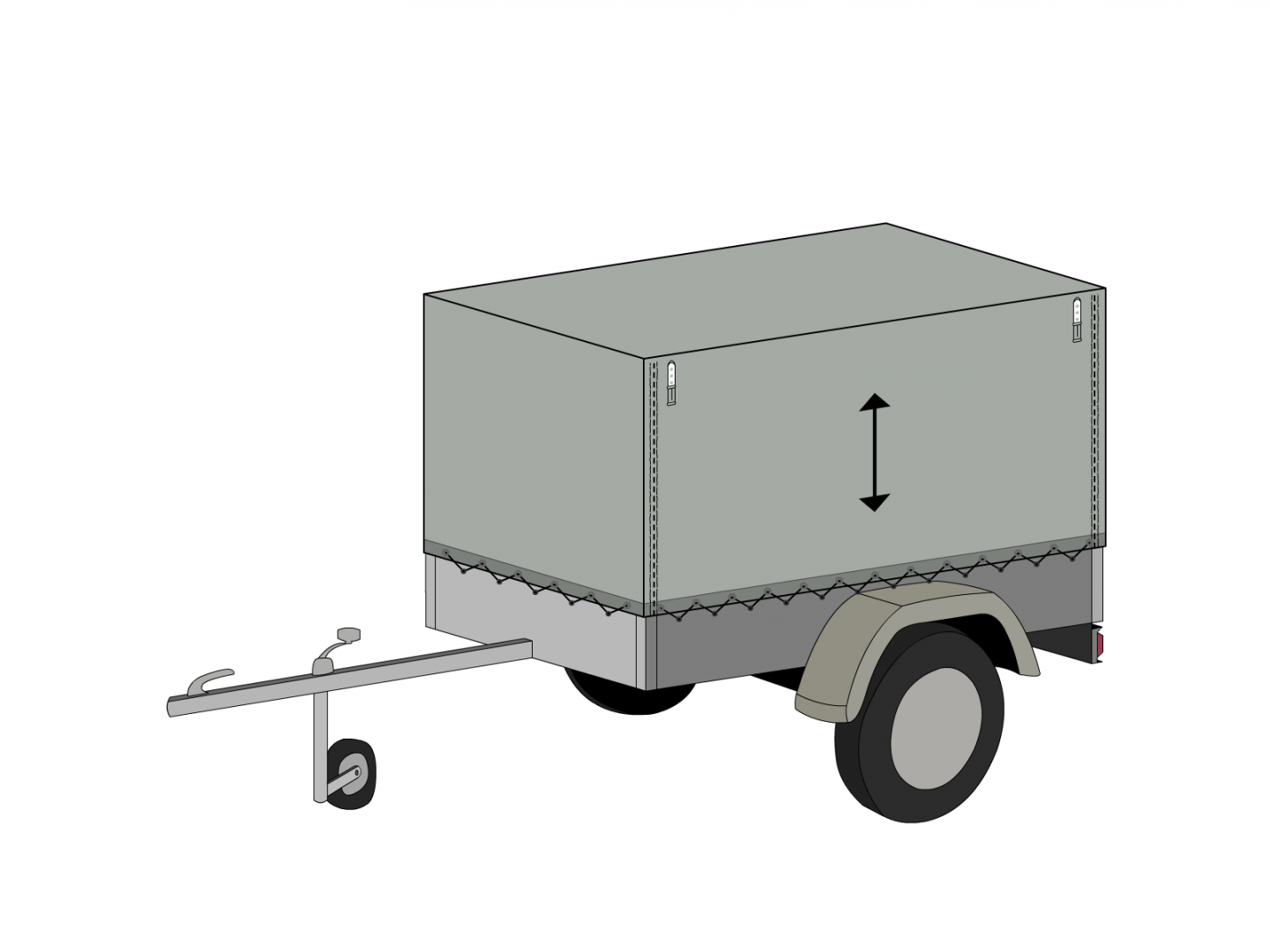 Bâche pour remorque bagagère Haute droite en Membrane PVC 670gr/m² Gris clair RAL 7038