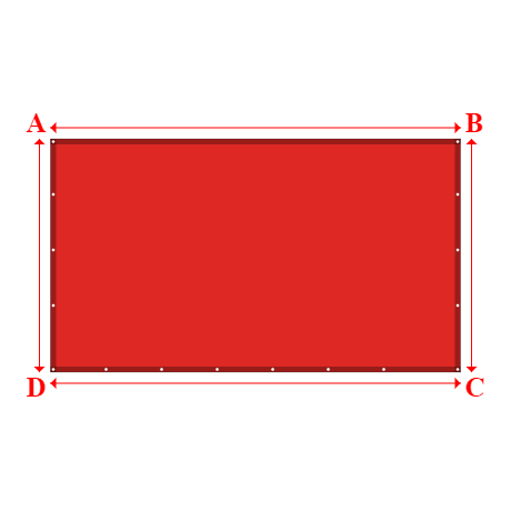 Bâche plate rectangle sur mesure en Membrane PVC 670gr/m² Rouge RAL 3002 - 3.69x2.10m