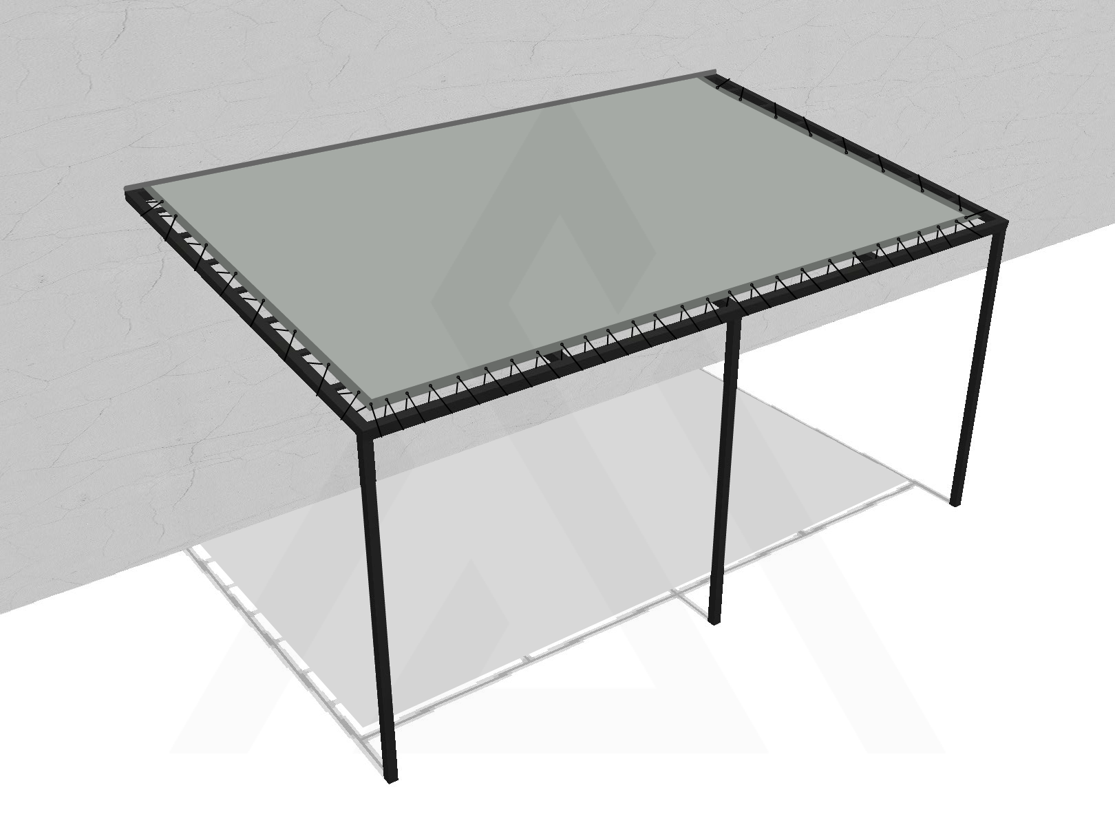 Bâche pour pergola métallique murale droite en Membrane PVC 670gr/m² Gris clair RAL 7038