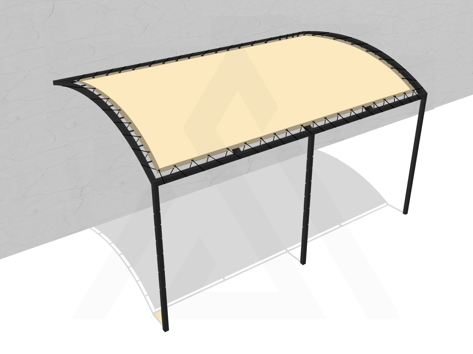 Bâche pour pergola métallique murale bombée en Membrane PVC 670gr/m² Beige ral 1015