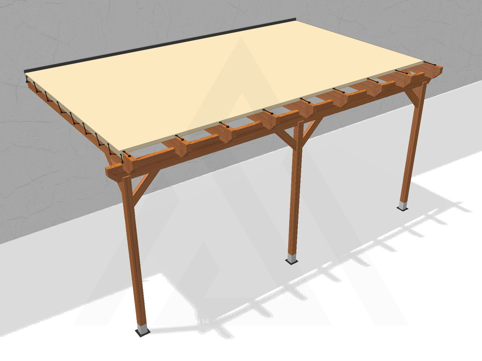 Bâche pour pergola bois murale avec débord en Membrane PVC 670gr/m² Beige ral 1015