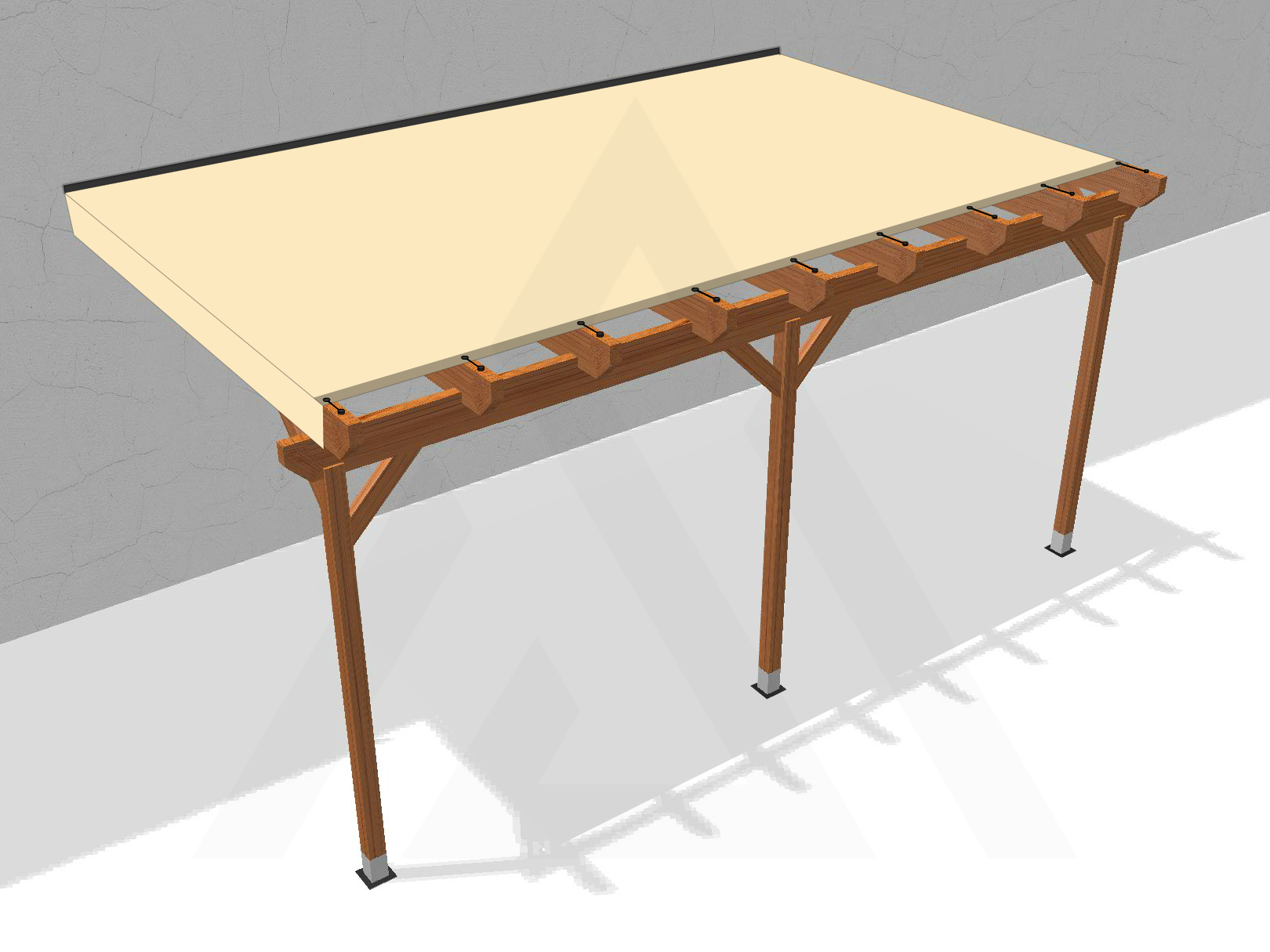 Bâche pour pergola bois murale avec débord en Membrane PVC 670gr/m² Beige ral 1015