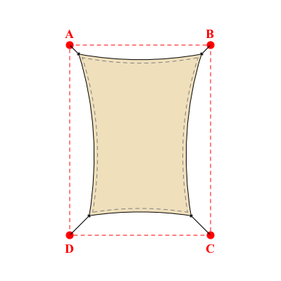Voile d'ombrage rectangle en Soltis Perform 92 Champagne 92-2175 - 3,49x4,59x2,89x4,59m
