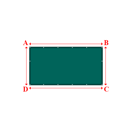 Bâche plate rectangle sur mesure en Protect covert 905F3 900gr/m², toile PVC Etanche Vert industrie - 2.56x1.34m