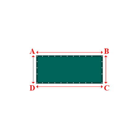 Bâche plate rectangle sur mesure en Protect covert 905F3 900gr/m², toile PVC Etanche Vert industrie - 2.15x0.91m