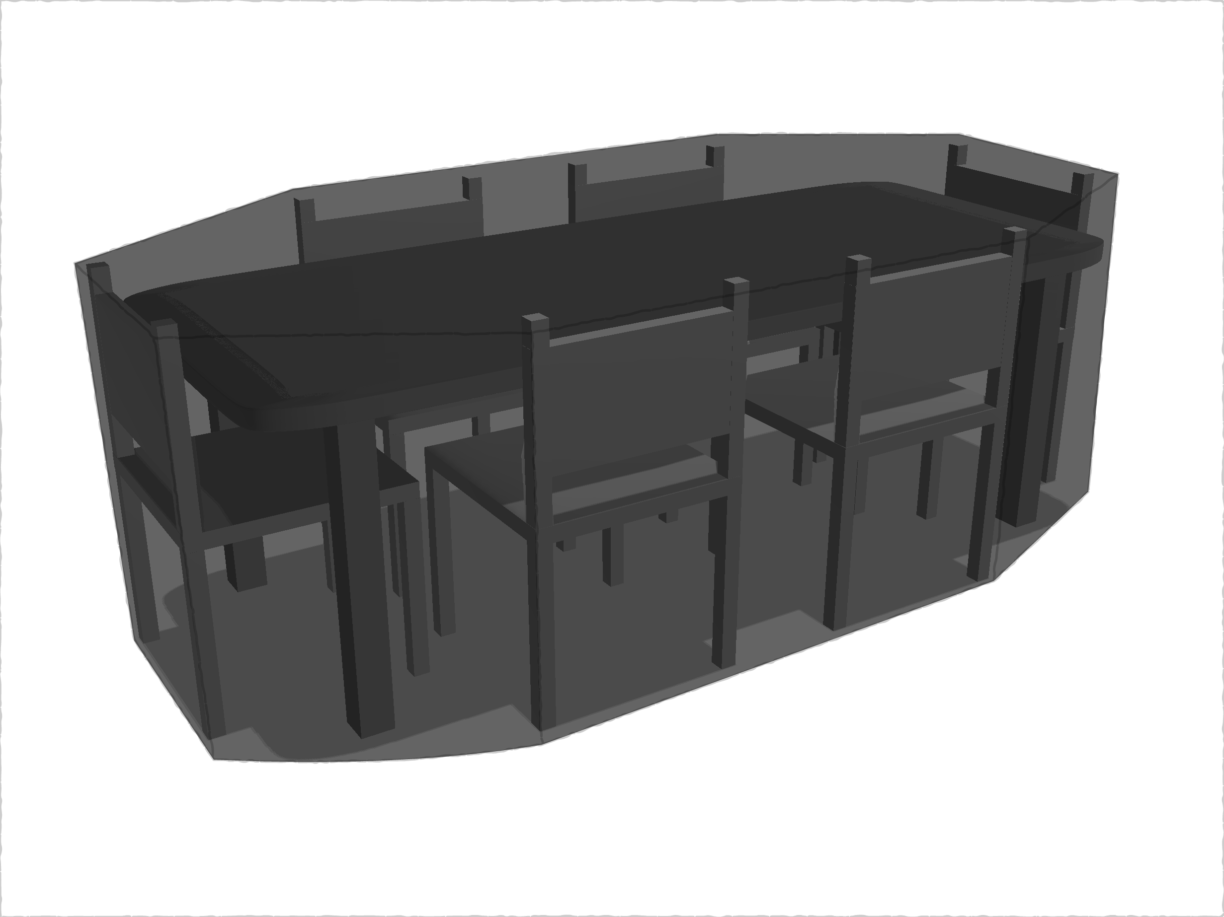 Table de jardin rectangle avec chaises en Membrane PVC 670gr/m² Noir RAL 9005