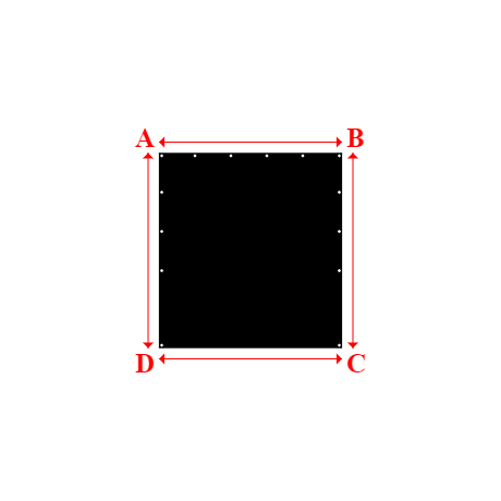 Bâche plate rectangle sur mesure en Membrane PVC 670gr/m² Noir RAL 9005 - 1.68x1.79m