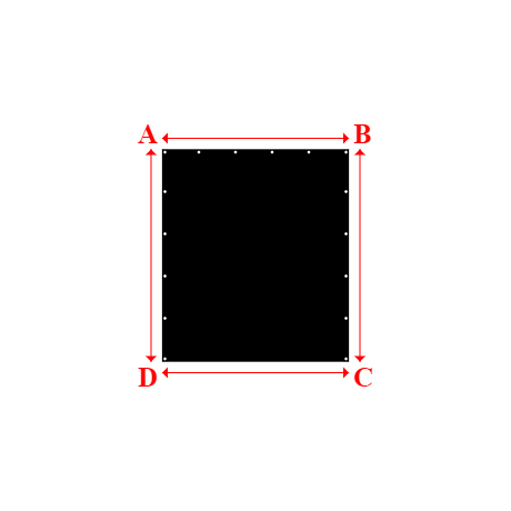 Bâche plate rectangle sur mesure en Membrane PVC 670gr/m² Noir RAL 9005 - 1.68x1.91m