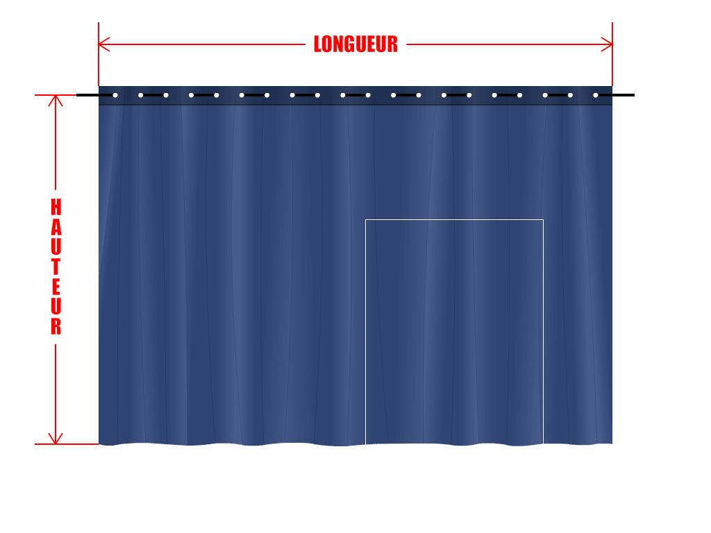 Rideau de séparation sur mesure en Membrane PVC 670gr/m² Bleu foncé RAL 5002 - 2x1m