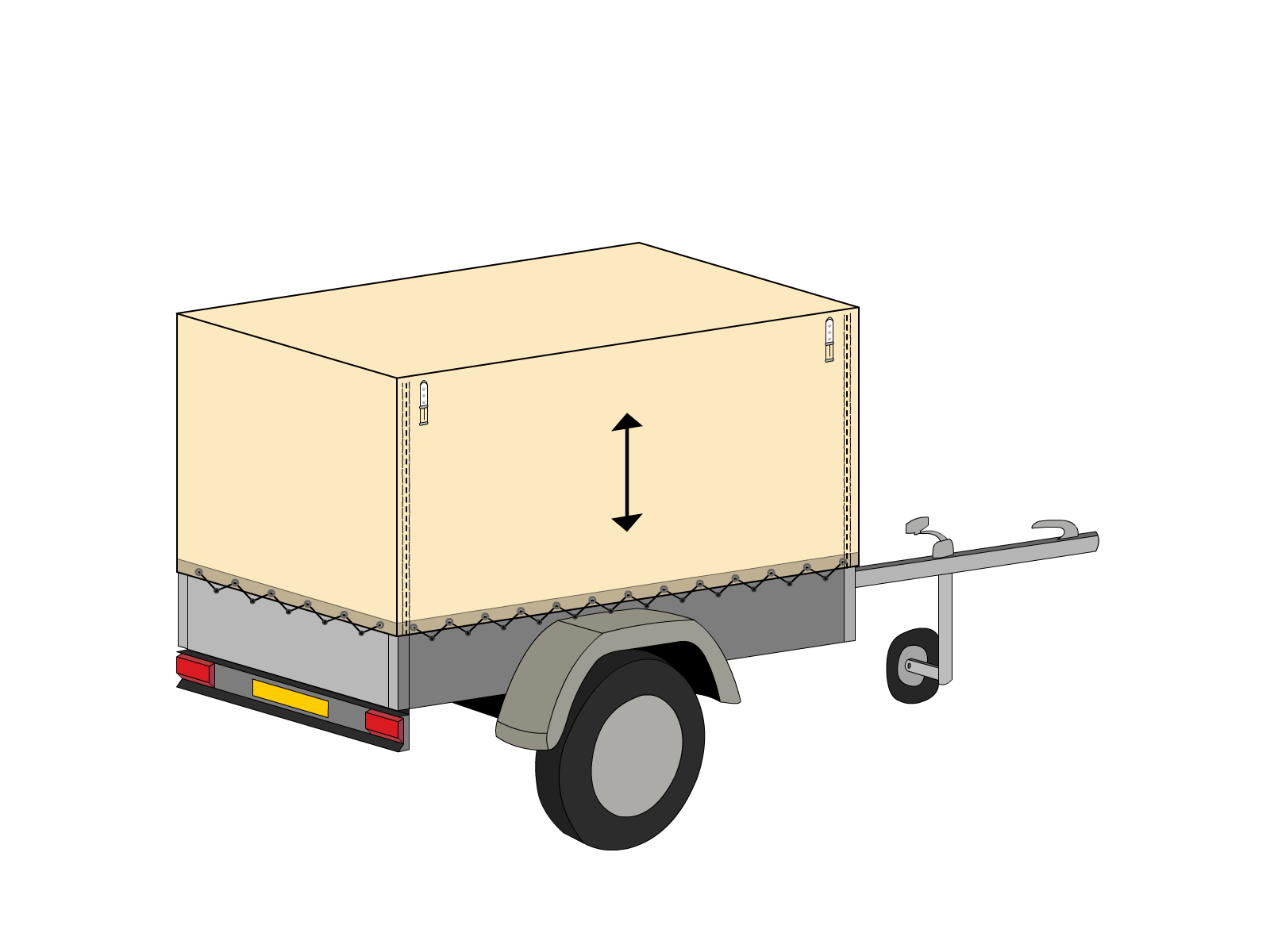 Bâche pour remorque bagagère Haute droite en Membrane PVC 670gr/m² Beige ral 1015