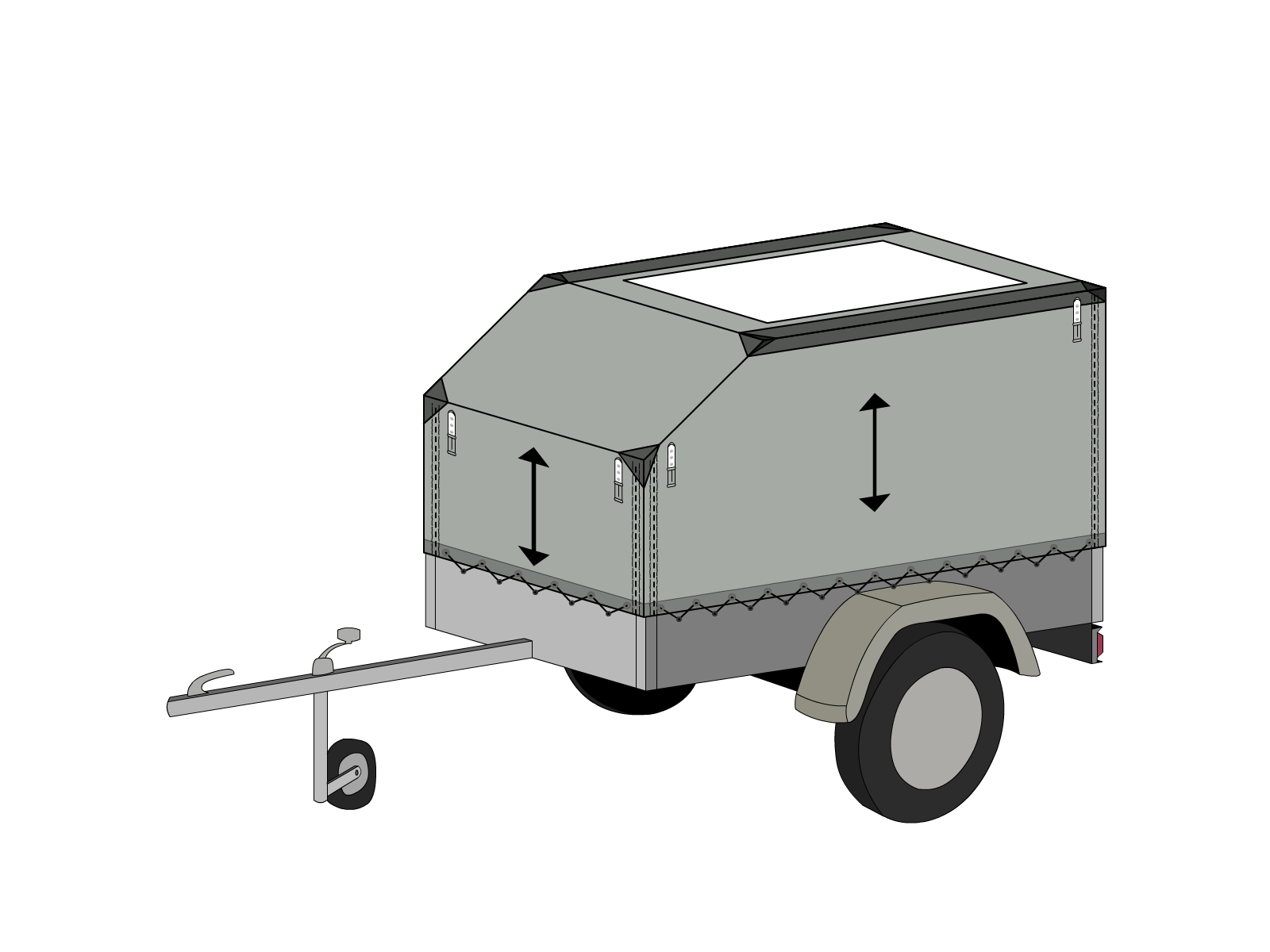 Bâche pour remorque bagagère Aérodynamique en Membrane PVC 670gr/m² Gris clair RAL 7038