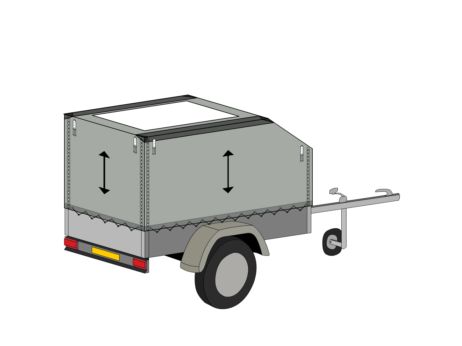 Bâche pour remorque bagagère Aérodynamique en Membrane PVC 670gr/m² Gris clair RAL 7038