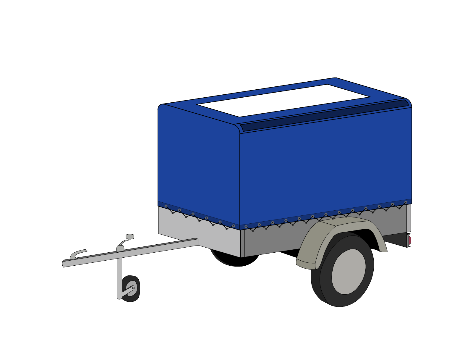 Bâche pour remorque bagagère Bord arrondi droite en Membrane PVC 670gr/m² Bleu foncé RAL 5002