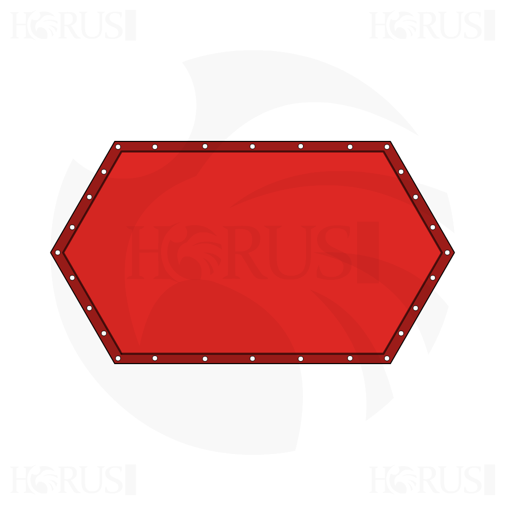 Bâche plate hexagonale en Membrane PVC 670gr/m² Rouge RAL 3002 d'une dimension de 3x1x1m