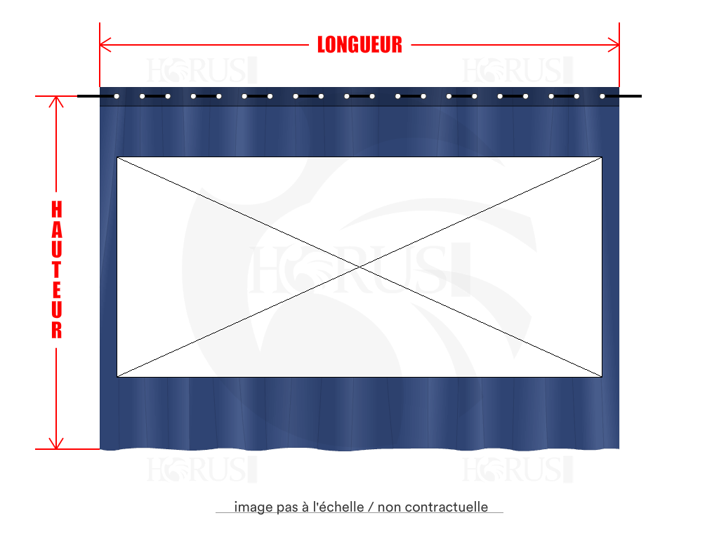 Rideau de séparation sur mesure en Membrane PVC 670gr/m² Bleu foncé RAL 5002 - 2.9x2.15m