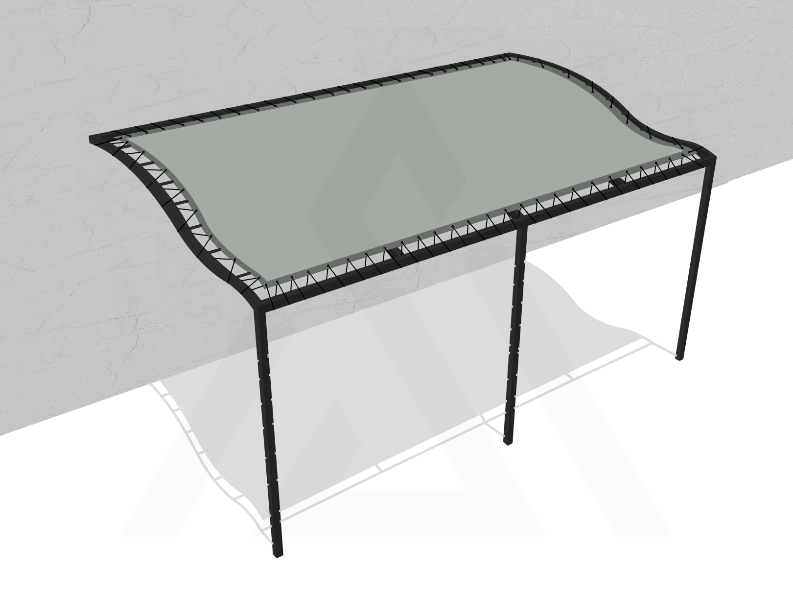 Bâche pour pergola métallique murale à vague en Membrane PVC 670gr/m² Gris clair RAL 7038