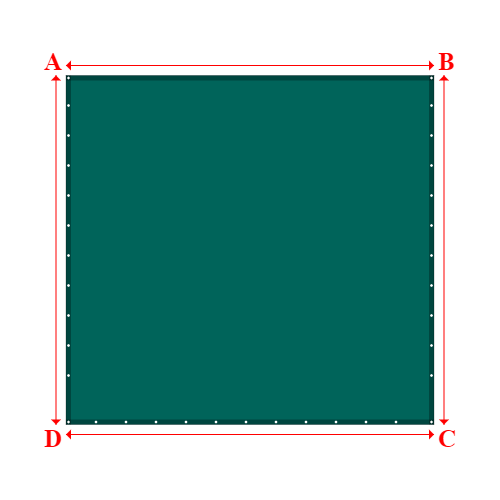 Bâche plate rectangle sur mesure en Membrane PVC 670gr/m² Vert industrie RAL 6026 - 3.68x3.49m