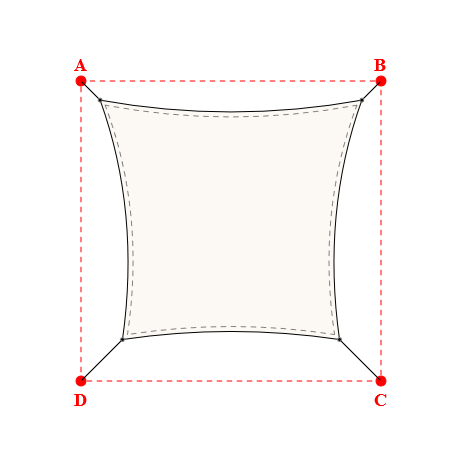 Voile d'ombrage carrée en Soltis Perform 92 Blanc 92-2044 - 3,49x3,19x2,89x3,19m