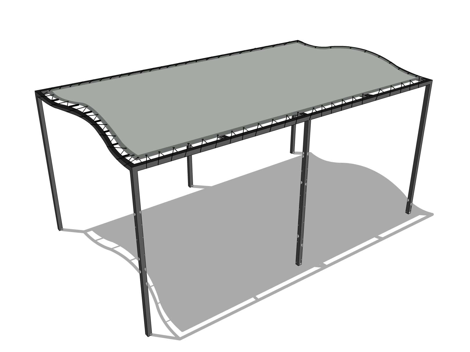 Bâche pour pergola métallique sur pieds à vague en Membrane PVC 670gr/m² Gris clair RAL 7038