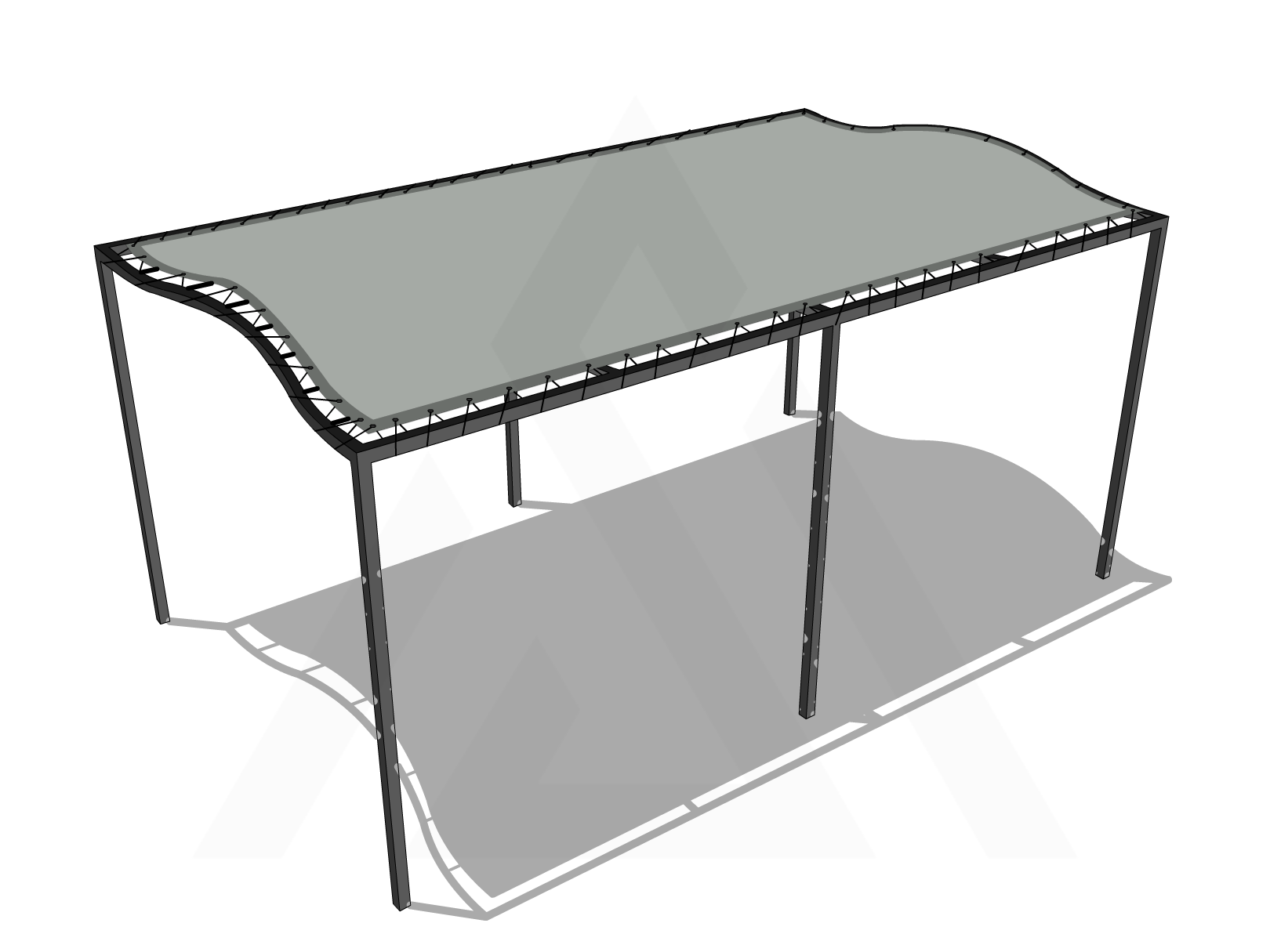 Bâche pour pergola métallique sur pieds à vague en Membrane PVC 670gr/m² Gris clair RAL 7038