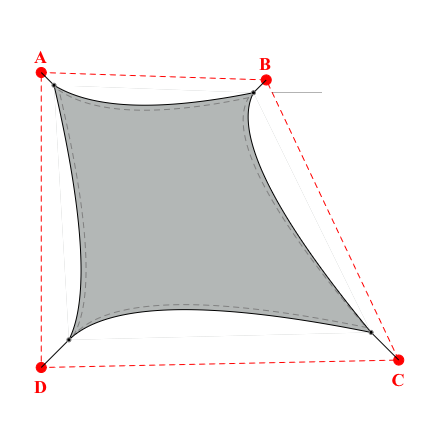 Voile d'ombrage trapèze en Soltis Lounge 96 Galet 96-2171 - 3,99x5,24x6,04x5,09m