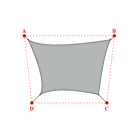 Voile d'ombrage trapèze en Soltis Lounge 96 Galet 96-2171 - 5,49x3,69x3,89x3,69m