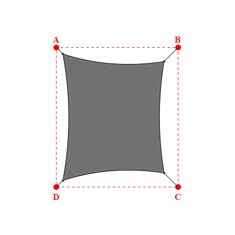 Voile d'ombrage rectangle en Soltis Perform 92 Béton 92-2167 - 3,99x4,39x3,99x4,99m
